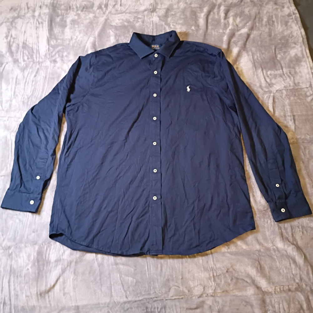 Polo Ralph Lauren Mens XXL Navy Blue Long Sleeve Button Down Cotton Shirt Pony